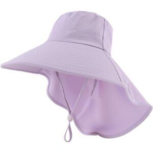 Women's Purple 100% Polyester Wide Brim Uv Protection With Chin Strip Beach Hat